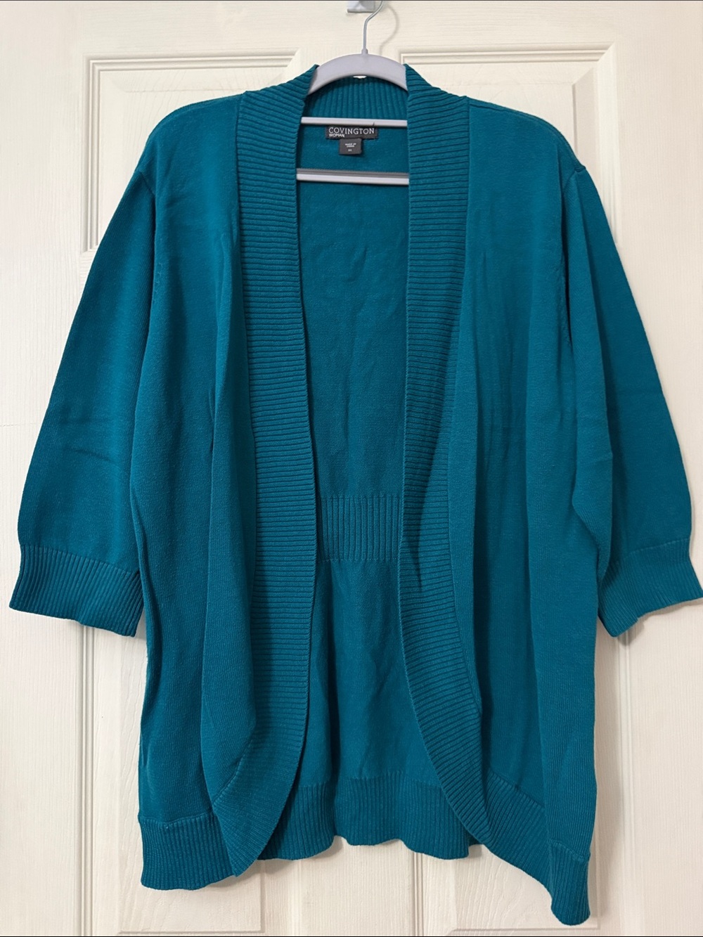 Covington Woman Teal Open-Front Knit Cardigan Sz 3X